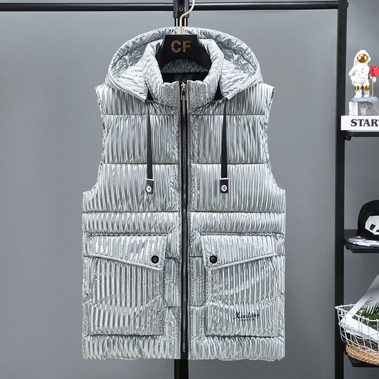 Brand Autumn Winter Men's Vest Hooded 2022 New Solid Color Cotton Sleeveless Coat Thick Warm Zipper Puffer Jacket with Pockets