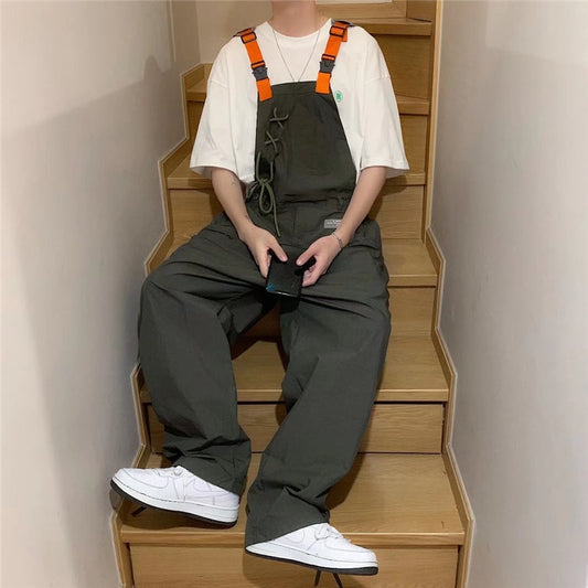 Japanese functional wind overalls overalls men's streetwear design sense summer thin loose straight casual pants Overalls