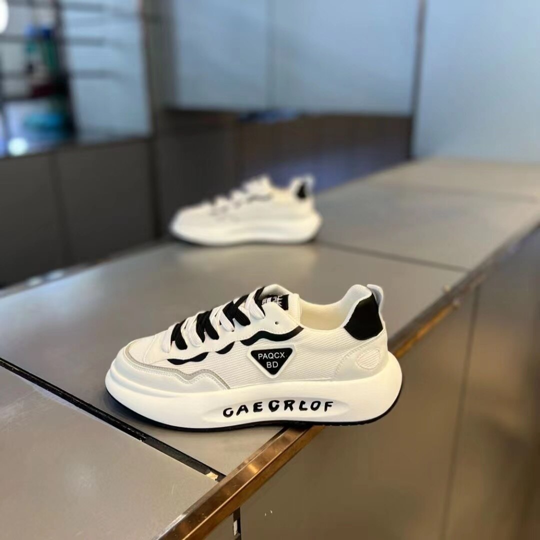 Fashion Color Block Chunky Sneakers Men Comfortable Running Shoes Casual Leather Breathable Height Increased Flat Platform Shoes