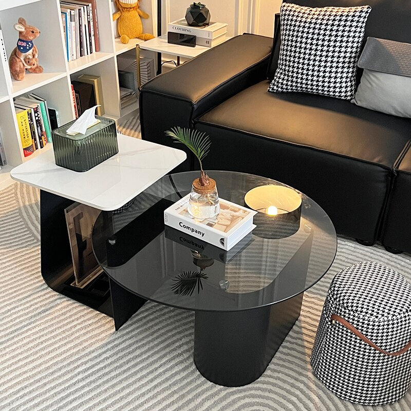 Round Glass Coffee Table Console Nordic Desk Black Balcony Cofee Table Tv Outdoor Furniture Muebles De La Sala Home Furniture