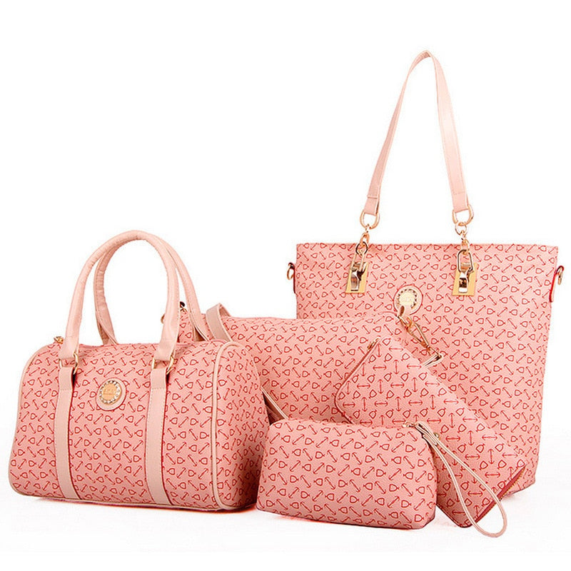 TRAVEASY Women's Bag 2022 New Vintage Mother Bag 5 PCS Set Fashion Bone Pattern One-Shoulder CrossBody Casual Ladies Tote Bags