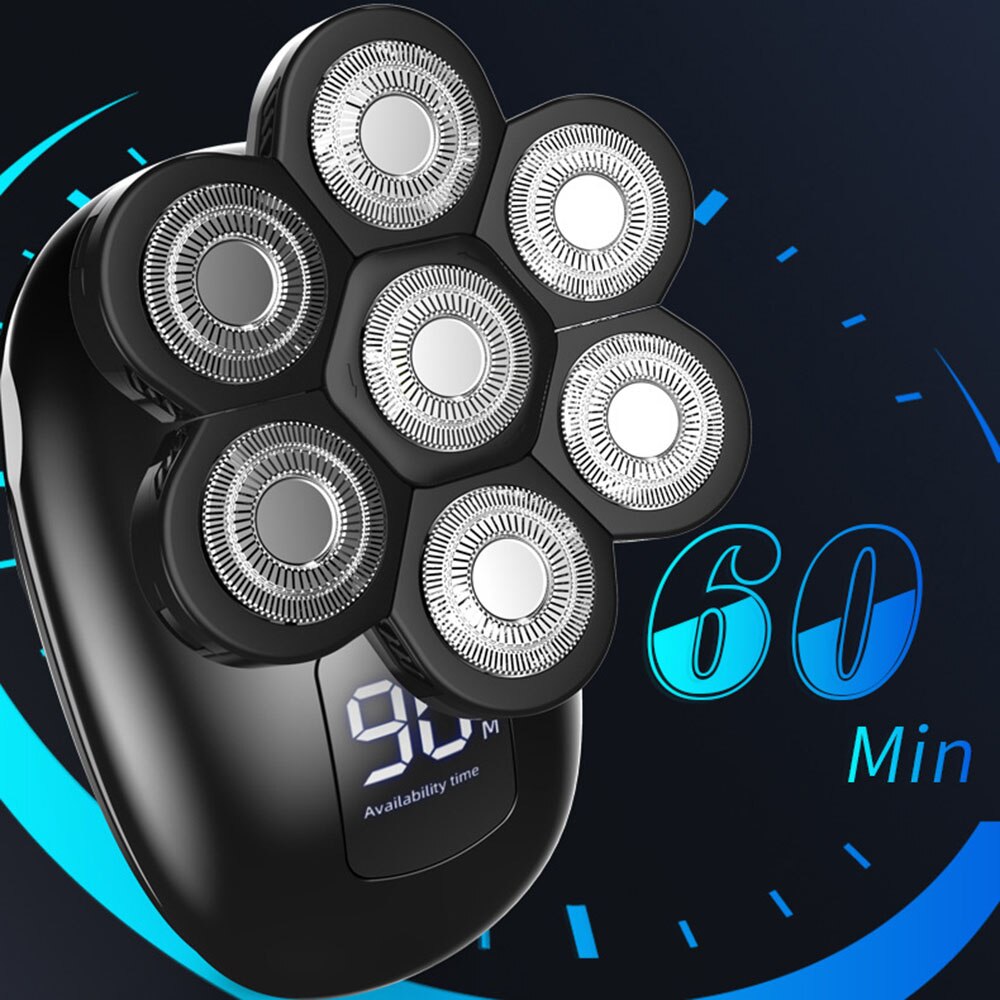 7 Heads Electric Shaver Hair Trimmer Clipper Cordless USB for Men Bald Head Rotary Kit with Beard Razor Cleaning Brush Nose Hair