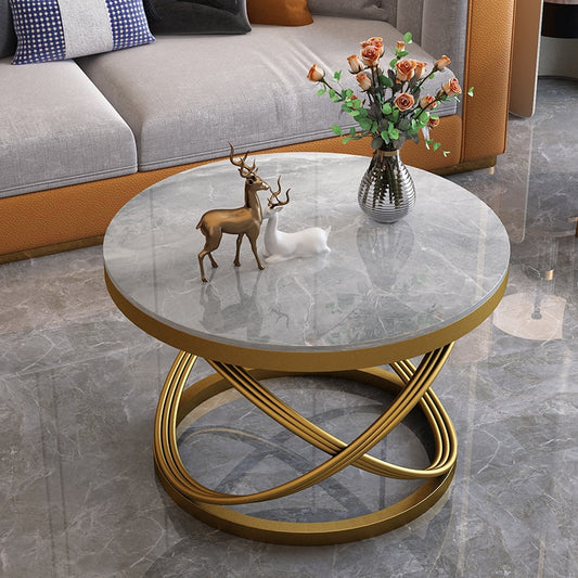 Round Organizer Coffee Table Marble Top Nordic Fashionable Work Gold Coffee Table Tea Game Design Muebles De La Sala Furniture