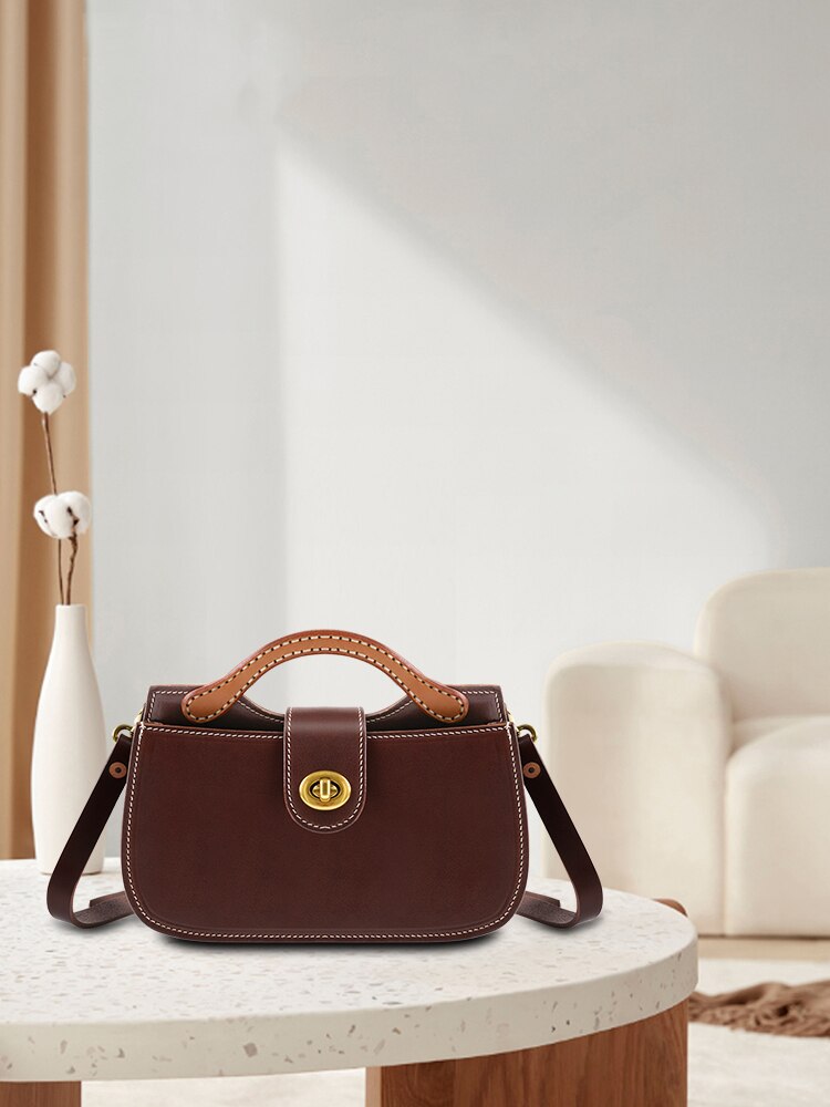 ANGENGRUI Handmade Women's Bag Retro Vegetable Tanned Leather Three-dimensional Saddle Bag Shoulder Messenger Small Bag