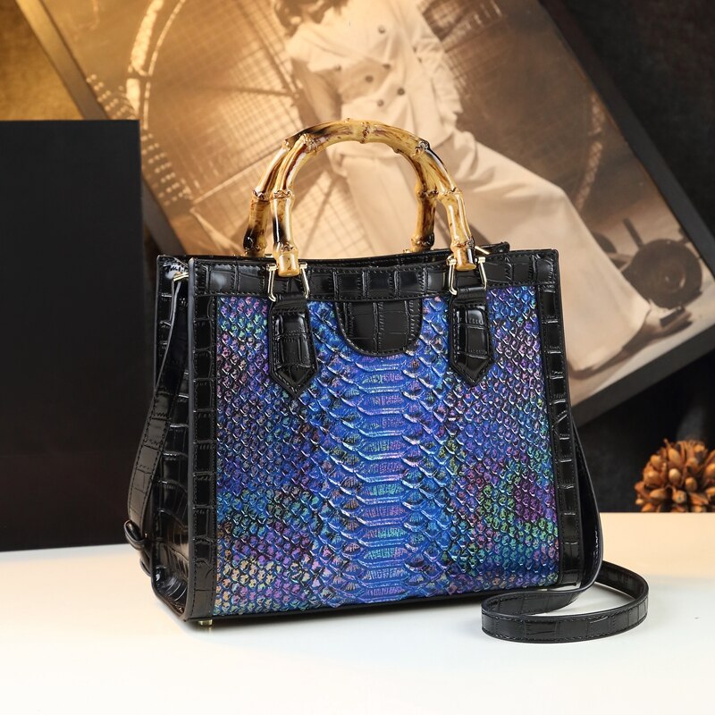 Brand Genuine Leather Bamboo Women's Bag Crocodile Pattern Ladies Handbag Portable Tote Bag Mom Tide Shoulder Messenger Bags