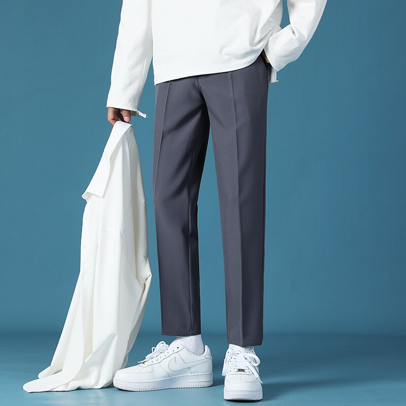 Spring and Summer Men's Loose Pants Straight Pants Solid Color Casual Suit Cropped Pants Korean Clothes Black Khaki Blue Grey