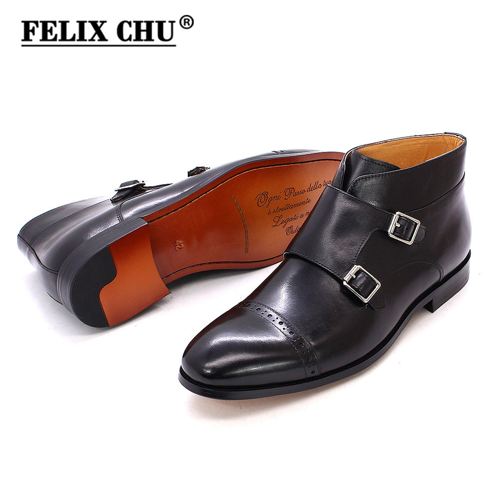 Fashion Men Ankle Boots Buckle Monk Strap Mens Formal Dress Leather Shoes Western Boots Motorcycle Boots Casual Shoes for Men