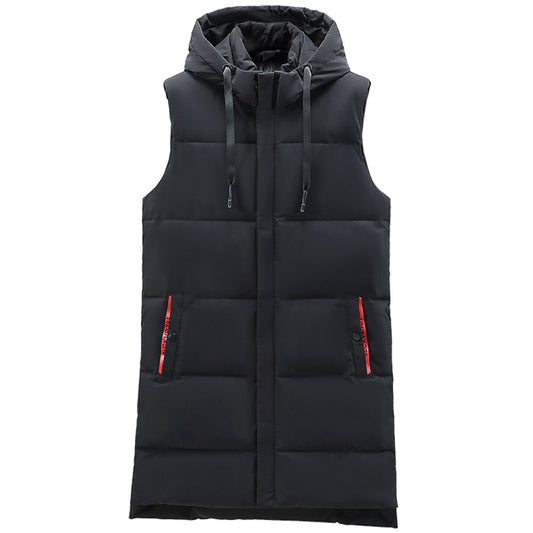 Autumn Winter Men Long Black Vest Hooded 2022 New Brand Fashion Thick Warm Cotton Padded Sleeveless Jacket Men's Clothes