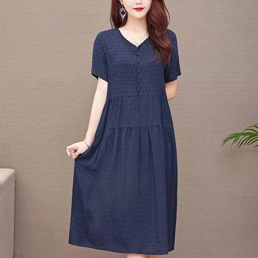 New Fashion Casual Style 2023 Summer Dresses For Women V-neck Cotton Robe Femme Vintage A-line Solid Dress Women Clothing
