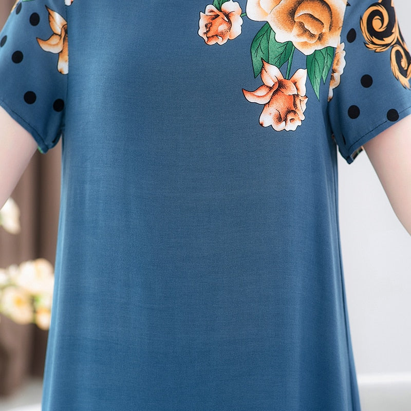 New Fashion 2023 Summer Dress For Long Vintage Loose Women Elegant Short Sleeve Casual O-neck Dresses Print Woman Clothing