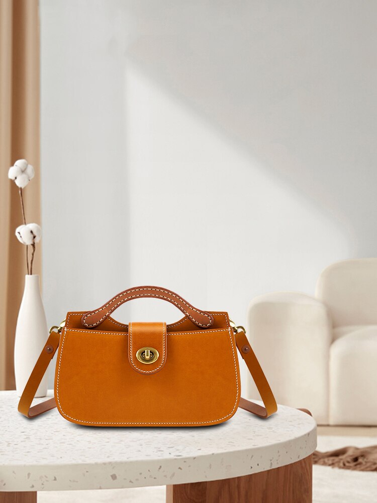 ANGENGRUI Handmade Women's Bag Retro Vegetable Tanned Leather Three-dimensional Saddle Bag Shoulder Messenger Small Bag