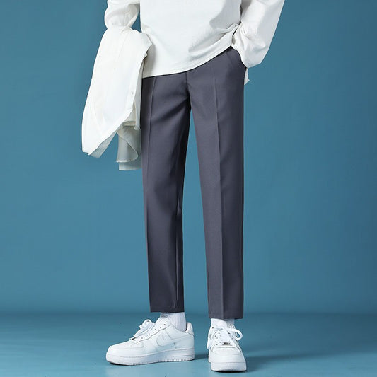 Spring and Summer Men's Loose Pants Straight Pants Solid Color Casual Suit Cropped Pants Korean Clothes Black Khaki Blue Grey