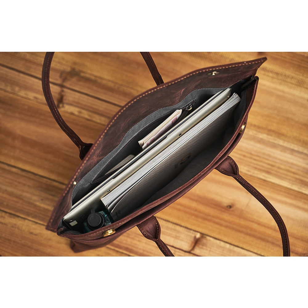 ZRCX Coffe Men's Briefcase Genuine Leather Casual Handbag Business Tote Bag Shoulder Office worker Bags For 13 Inch Laptop