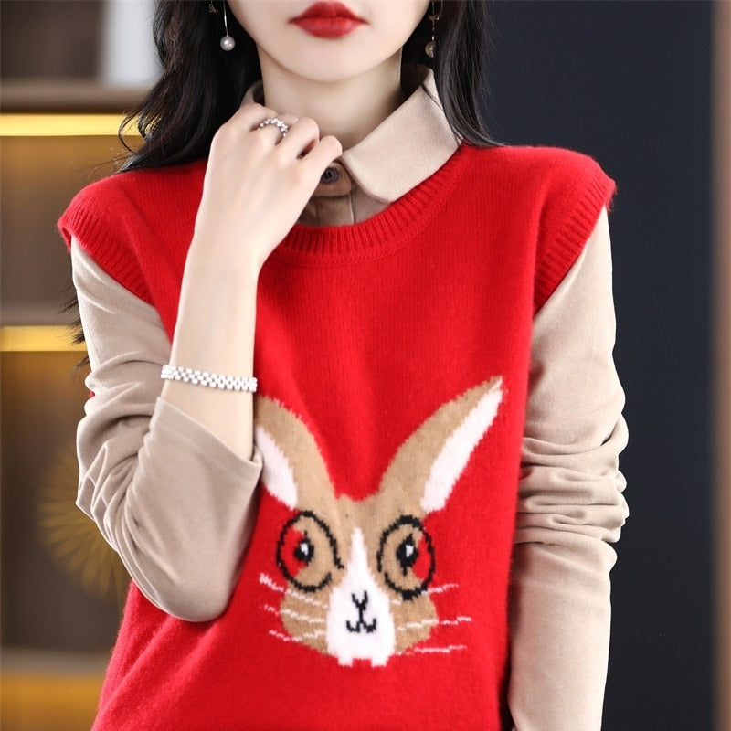 2023 Year Of The Rabbit Pullover Vest Women's Christmas New Year Red Spring Festival This Life Year Wool Vest Free Of Charge