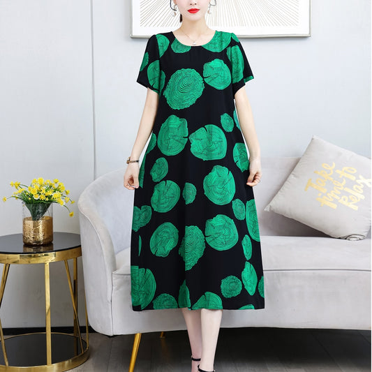 New Hot Casual Vintage Summer Dress Plus Size Dresses Vestido Print Natural Regular Short Sleeve O-neck Cotton Women Clothing