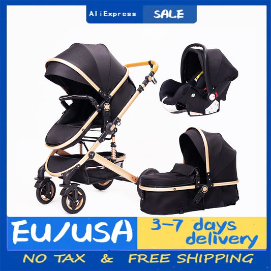 3 in 1 Stroller Baby Stroller Multifunctional High Landscape Portable Aluminum Frame CPC Safety Baby Carriage Free Shipping