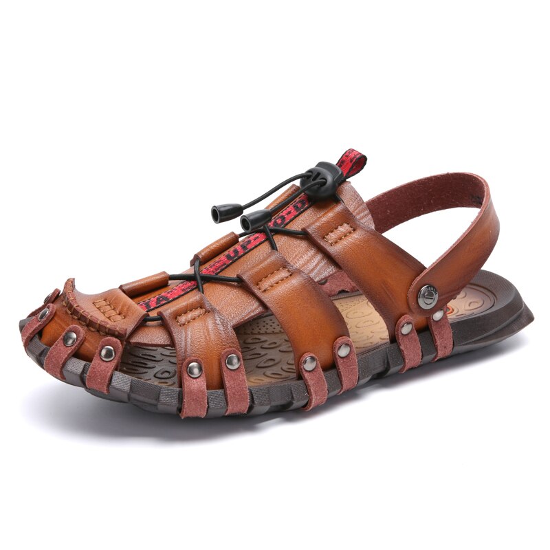 New Men Leather Sandals Baotou Slippers 2023 Summer Outdoor Fashion Casual Sandals Non Slip Outdoor Beach Vacation Sandals