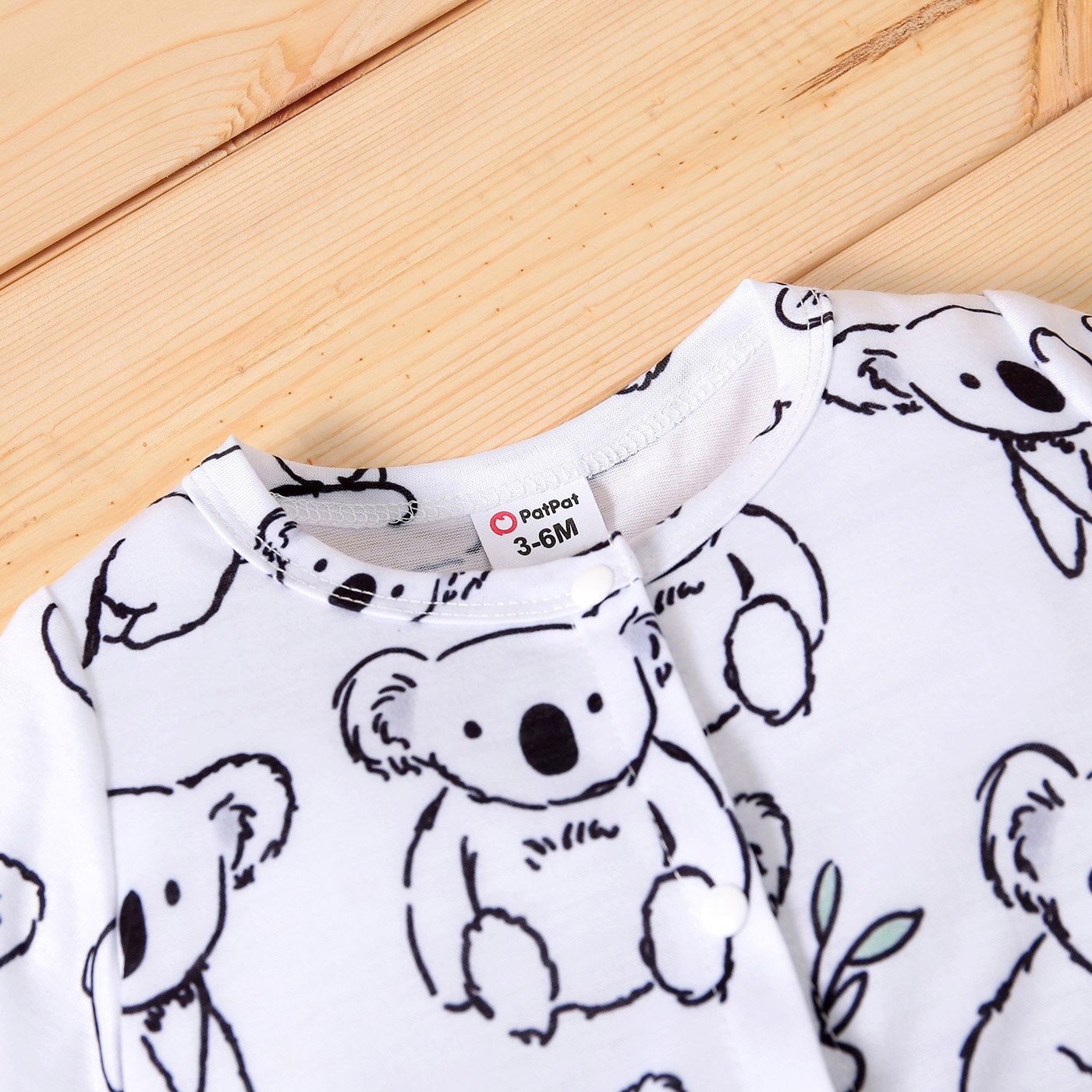 PatPat Baby Boy Koala Print White/Grey Striped Short-sleeve Snap Romper