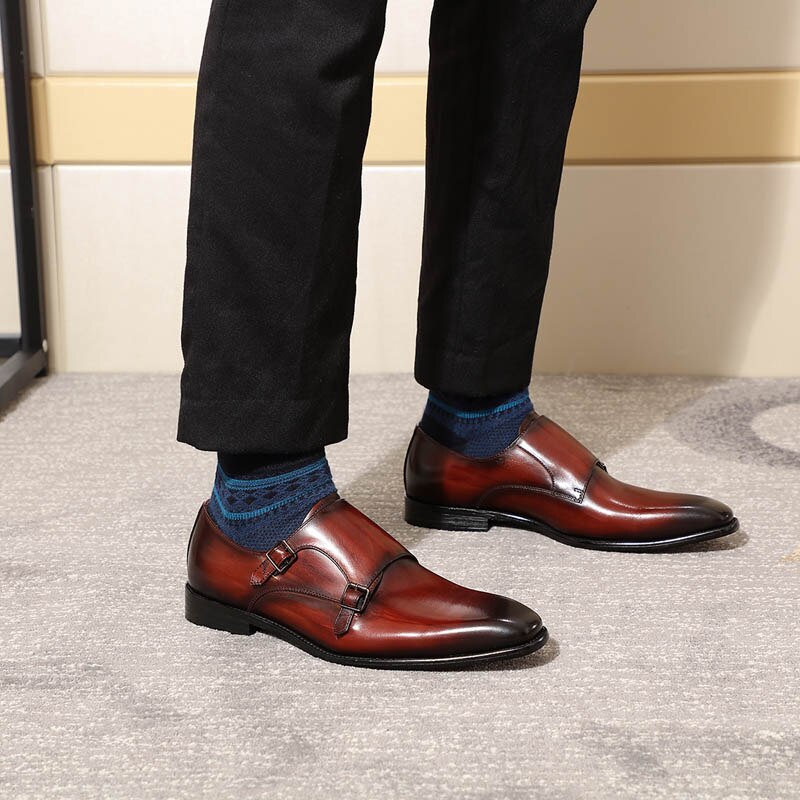 Size 6 To 13 Handmade Plain Toe Mens Oxfords Double Buckles Monk Strap Formal Shoes Genuine Leather Classic Dress Shoes for Men