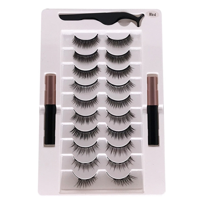 10 Pairs Magnetic Eyelashes Wholesale Makeup Set Natural Slender Set Glue-Free Magnetic Magnet False Eyelashes New Lash Boxes