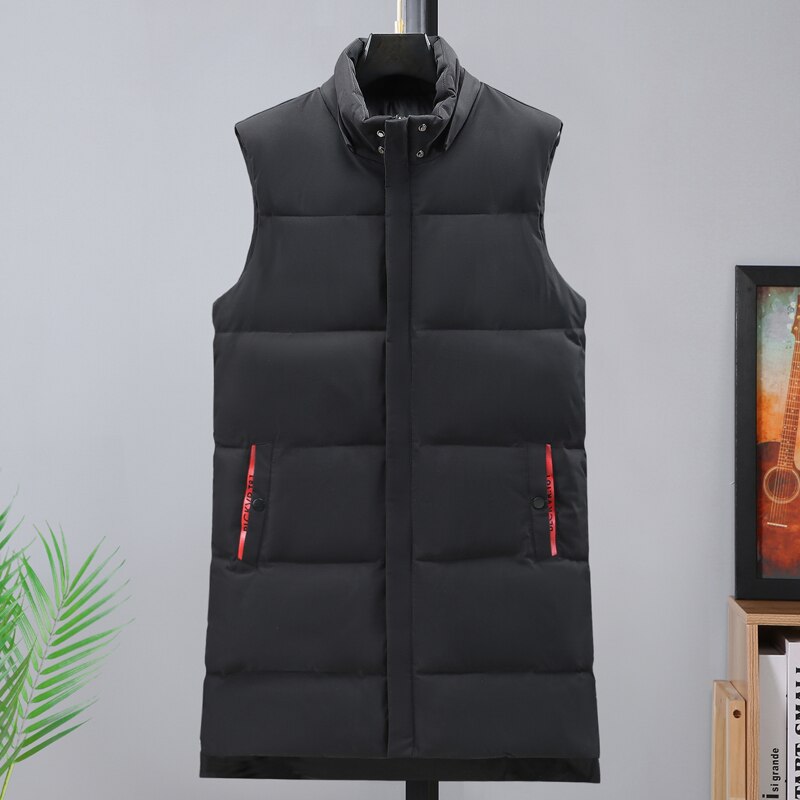 Autumn Winter Men Long Black Vest Hooded 2022 New Brand Fashion Thick Warm Cotton Padded Sleeveless Jacket Men's Clothes