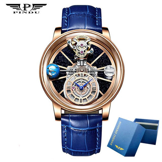 PINDU Watches Men New Design Of The Celestial Body Series "sky" Watch Transparent Shell Waterproof Leather Watch Herren Uhr Hot