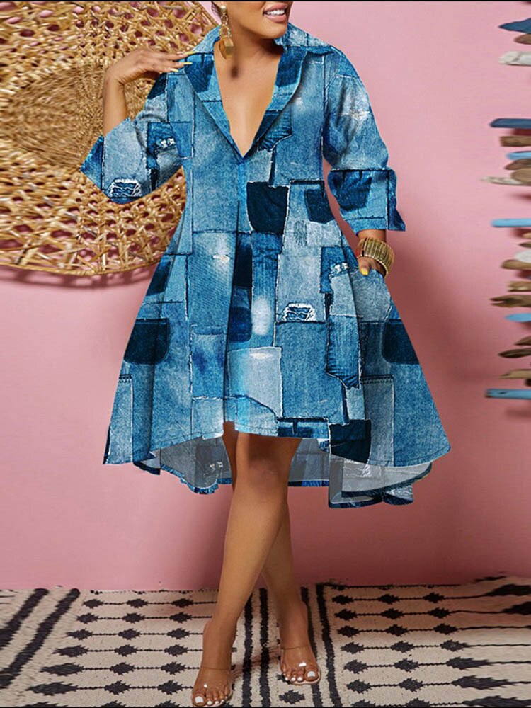 Fashion Print Loose Shirt Dress Women 2023 Spring Casual Leopard Camouflage Print Button Shirt Irregular Dresses For Women's