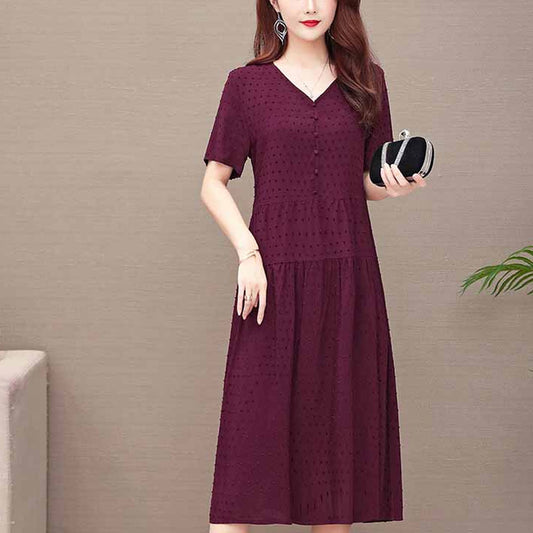New Fashion Casual Style 2023 Summer Dresses For Women V-neck Cotton Robe Femme Vintage A-line Solid Dress Women Clothing