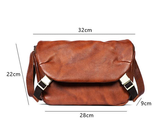 Soft Leather Men's Bag Messenger Bag Men's Ins Fashionable Shoulder Crossbody Bag Retro Casual Vegetable Tanning Leather Bags