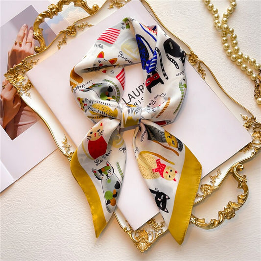 Design Silk Feeling Square Scarf Women Luxury 70cm Shawl Wraps Female Hair Hand Wrist Foulard Headkerchief Hijab Bandana New