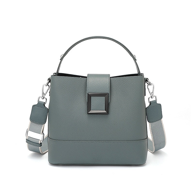 New Fashion Messenger Women's Top-layer Cowhide Bucket Bag Ladies Versatile Shoulder Bag Genuine Leather Handbags Casual Tote