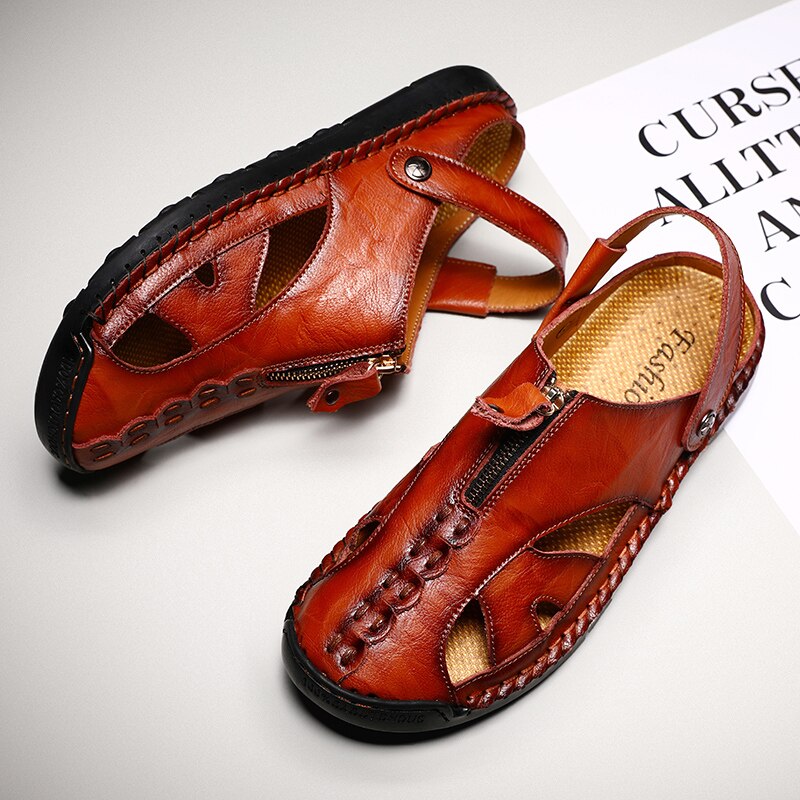 Summer New Men Sandals Comfortable Breathable Handmade Sewing Leisure Beach Outdoor Slip-on Lightweight High Quality Trekking