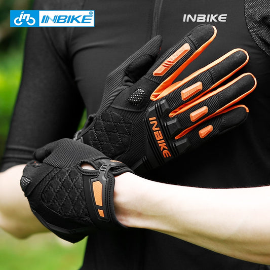 INBIKE Mountain Bike Gloves Thickened TPR Palm Pad Men's Woman Shockproof Full Finger Cycling Downhill MTB Bicycle Gloves MC020