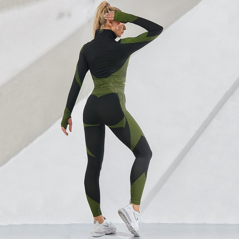 Seamless Women Yoga Sets Female Sport Gym Suits Wear Running Clothes Women Fitness Sport Gym Set Women Long Sleeve Yoga Clothing