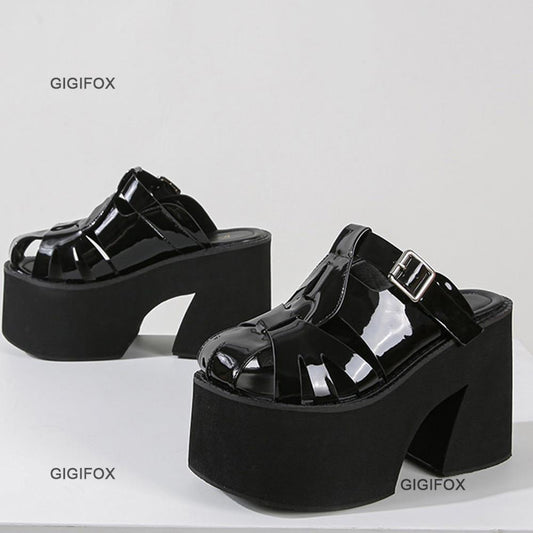 GIGIFOX Cover Toe Women Platform Chunky Heel Slides Sandals Slip On Cutout Goth Punk Style Casual Outdoor Mules Shoes Summer New