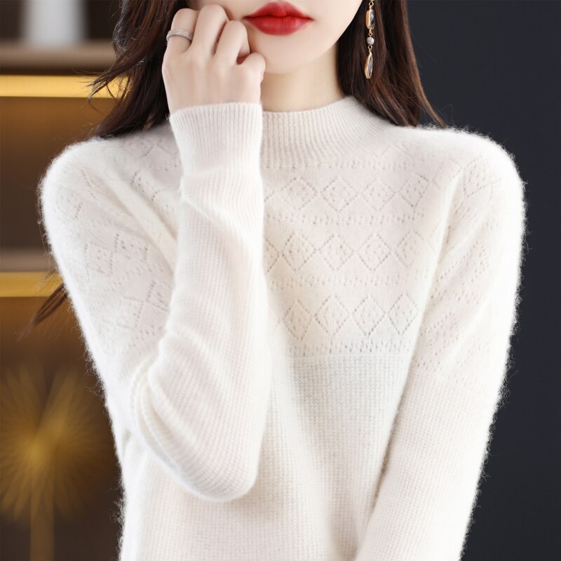 Bohemian Sweater Women's Cheap Official Store Fashion Loose Hollow Design Pure Woolen Sweater Light Luxury Underlay Pullover
