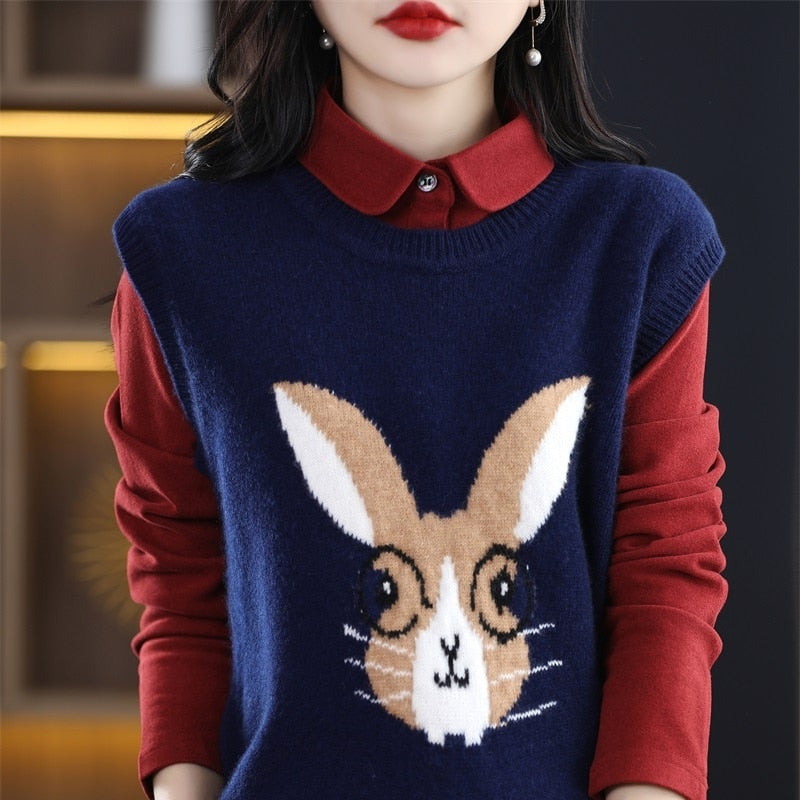 2023 Year Of The Rabbit Pullover Vest Women's Christmas New Year Red Spring Festival This Life Year Wool Vest Free Of Charge