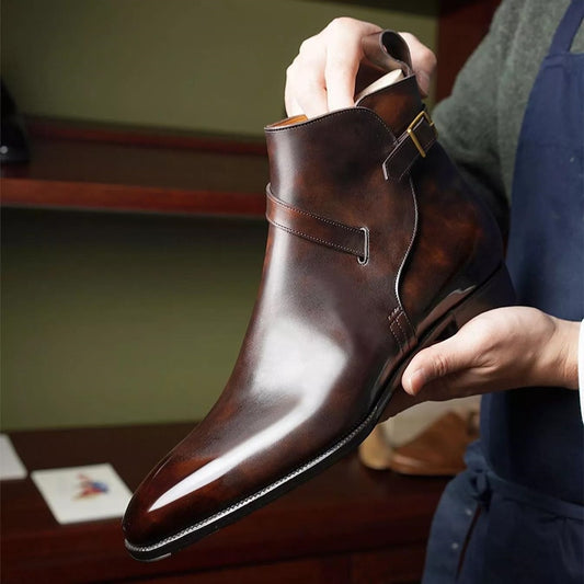 Men Boots Brown Black Business Buckle Strap Pu Leather Handmade Shoes for Men with Free Shipping Botas Hombre