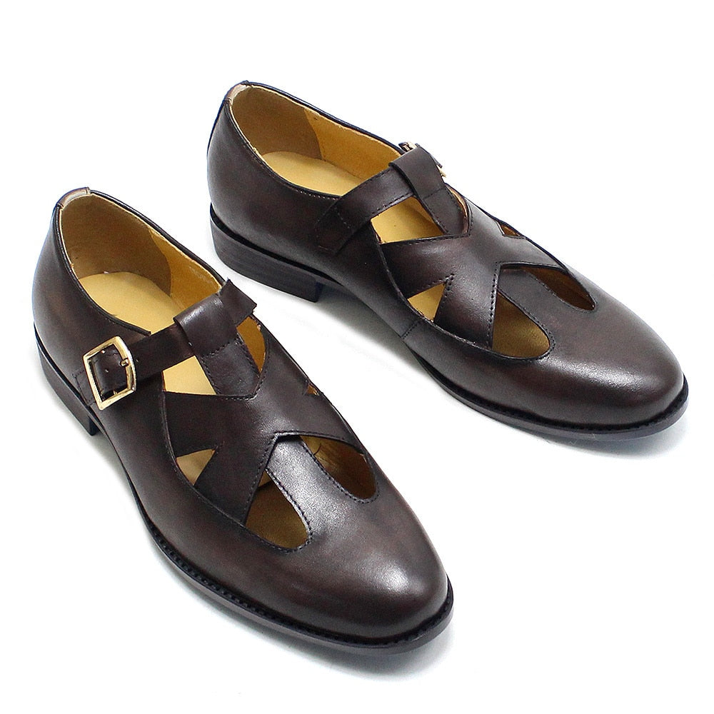 Retro Style Mens Sandals Real Cow Leather Breathable Travel Shoes Buckle Strap Summer Dress Shoes for Men Large Size 38 To 50