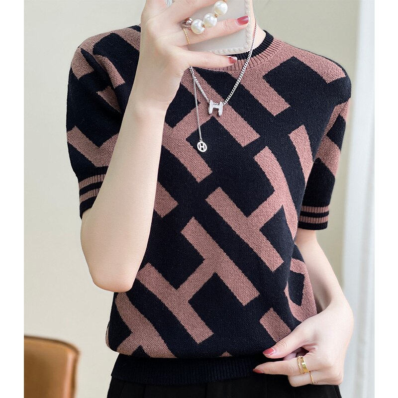 Cheap Official Store New Woolen Sweater Short Sleeved Women's Off Season Clearance Fashion Pullover T-shirt Free Of Freight