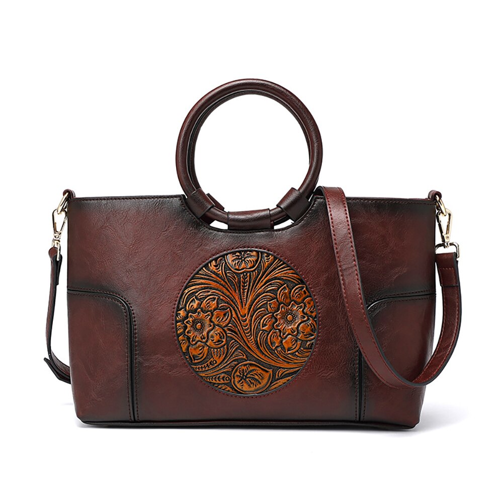 Women Shoulder Bag Female Small Square Bags Tote Pu Red Leather Chinese Style Textured Lady Flower Handbag Winter Spring Classic