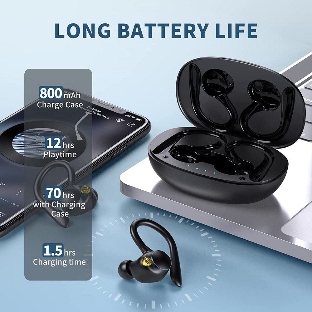 Bluetooth Headphones True Wireless Earbuds with Charging Box Stereo Sound Earphones with Mic in-Ear Headsets Deep Bass for Sport