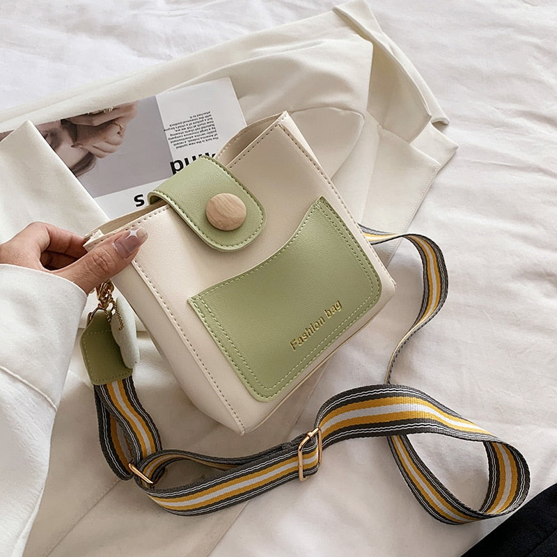 Simple Bucket Women's Bag 2022 Luxury Panelled Crossbody Bags Female Trending Leather Small Handbags Wide Shoulder Bags New Sac