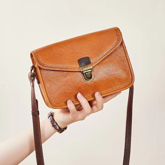 2022 New Vegetable Tanned Leather Bag Retro Single Shoulder Messenger Small Square Bag