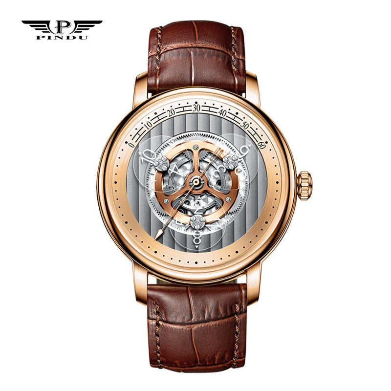 PINDU New 41MM Minute Scale Luxury Men's Watches Business Sunburst Watch For Men Automatic Mechanical Sapphire Windows P6513+Box