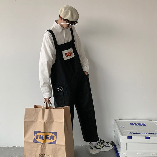 Japanese overalls overalls men's Korean version fashion suspenders jumpsuits high street ins loose casual wide-leg pants