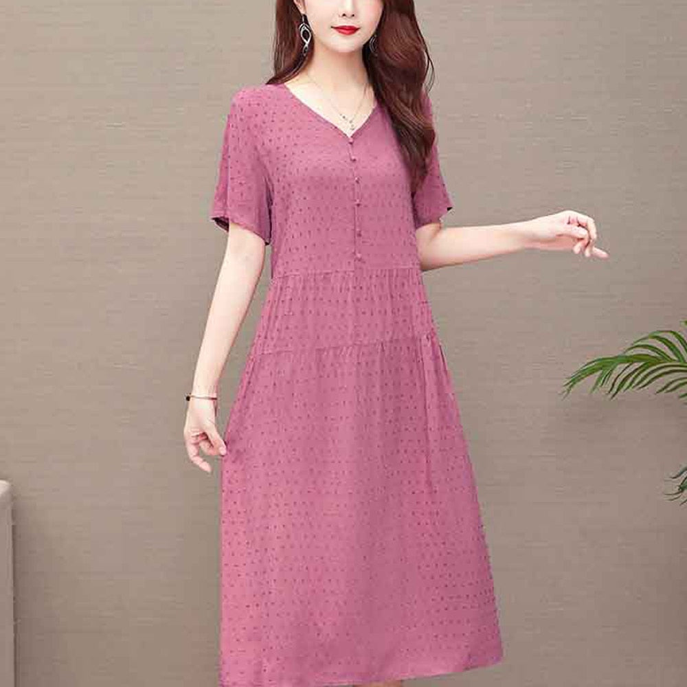 New Fashion Casual Style 2023 Summer Dresses For Women V-neck Cotton Robe Femme Vintage A-line Solid Dress Women Clothing