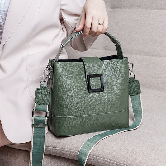 New Fashion Messenger Women's Top-layer Cowhide Bucket Bag Ladies Versatile Shoulder Bag Genuine Leather Handbags Casual Tote
