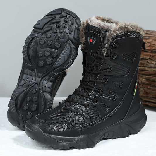 2022 Winter Men's Boots Large Size Plush Warm Snow Boots Outdoor Combat Boots Army Boots Black Classic Men High Top Hiking Boots