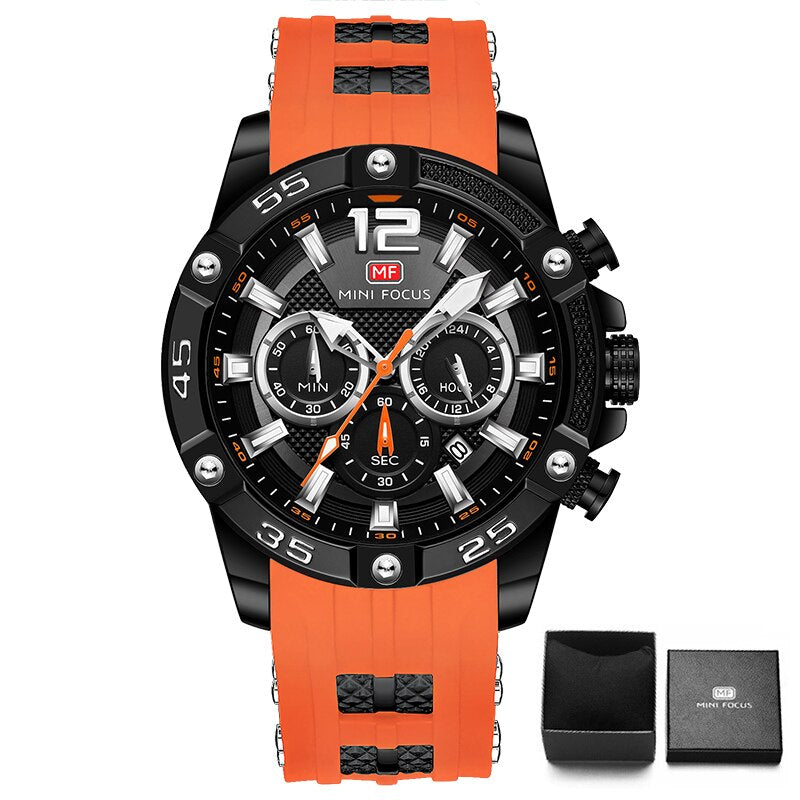 MINI FOCUS Men Sport Watch Chronograph Silicone Straps Quartz Army Military Men's Date Watches Male Clock Hour Relogio Masculino